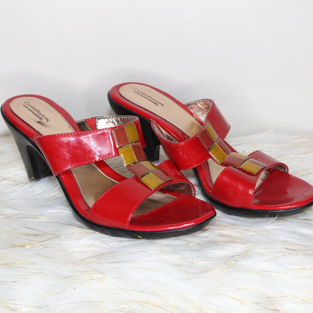 Shiny Red & Gold Heel Sandals